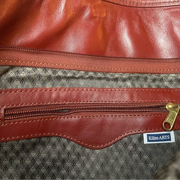 Kilim ARTS Turkish Embroidered Silk Bag Red Brown Leather Purse - Picture 5 of 7